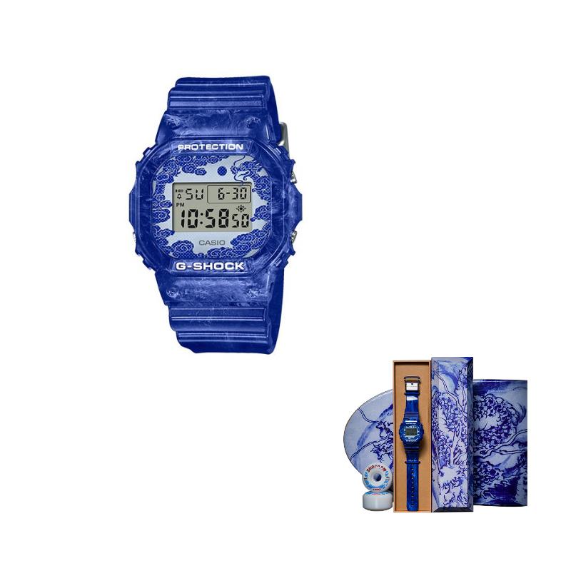 

Casio G-SHOCK series blue and white porcelain theme retro classic small square quartz movement resin strap Japanese and Korean watch DW-5600BWP-2PFQ синий