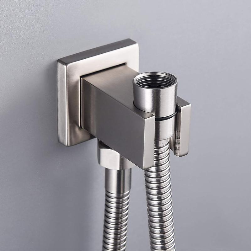 Bourdillat Wall Supply Elbow with Hand Shower Holder Square 1/2″Shower Hose Connector, Wall Mount Drop Ell Union Water Outlet