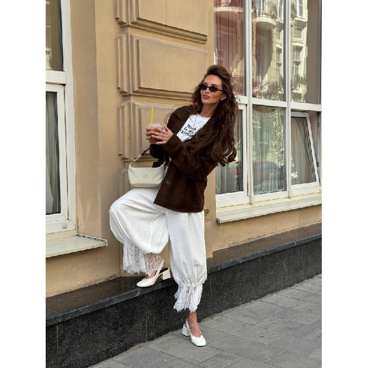 Linad Vintage Loose Lace Pencil Pants For Women White Elegant Elastic Waist Trousers Street Chic Ankle Length Pants 2025 Summer