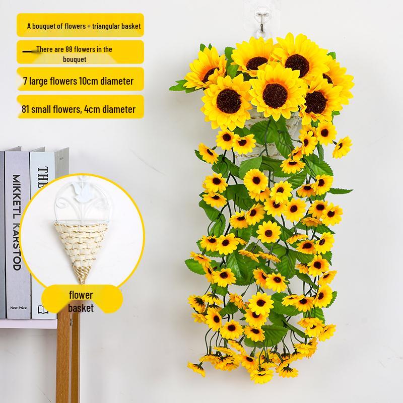 Sunflower Wall Hanging Basket - Artificial Vine for Indoor Decor