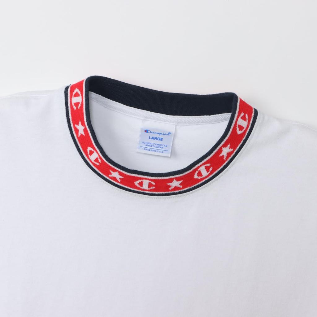 Champion Action Style Crew Neck Long Sleeve USA Embroidered Graphic Men's T-Shirt, 100% Cotton, Logo, White, C3-A423