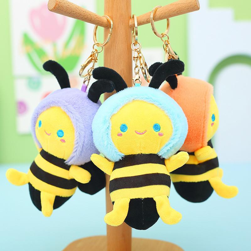 Cute Soft Crystal Velvet Bee Keychain Plush Adorable Animal Bag Accessory