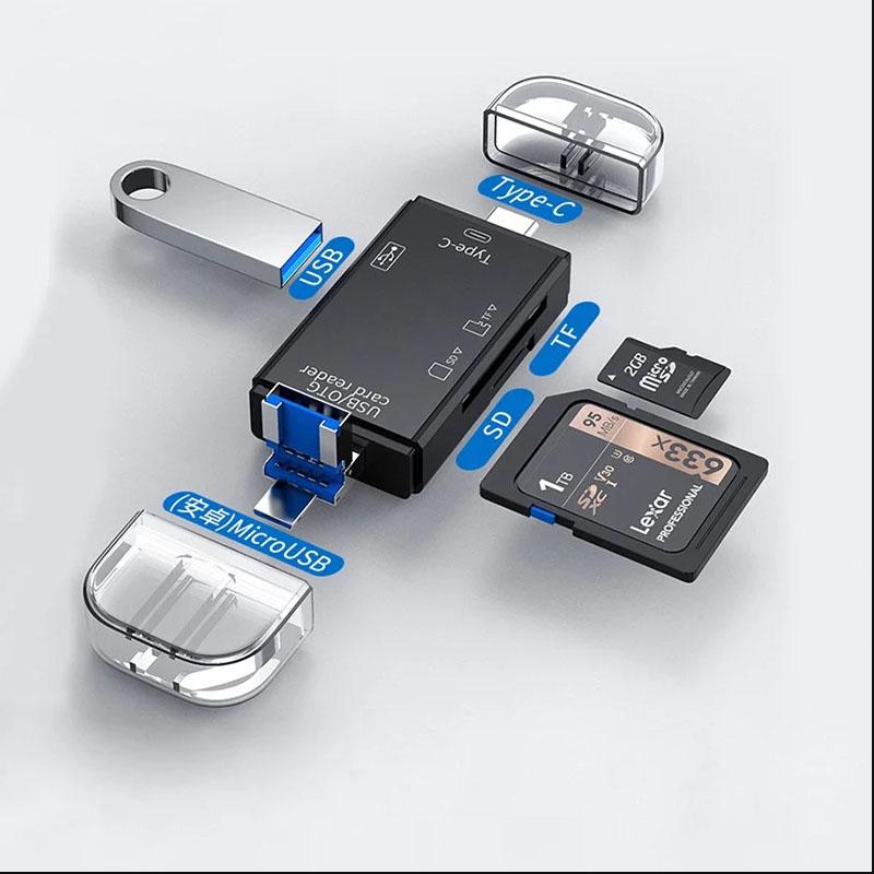 6-in-1 Typ-C/USB-Kartenleser 6-Port-USB-Disk Micro-SD TF-Speicherkartenleser Mobiltelefon-Adapter Laptop Computer USB-Erweiterung