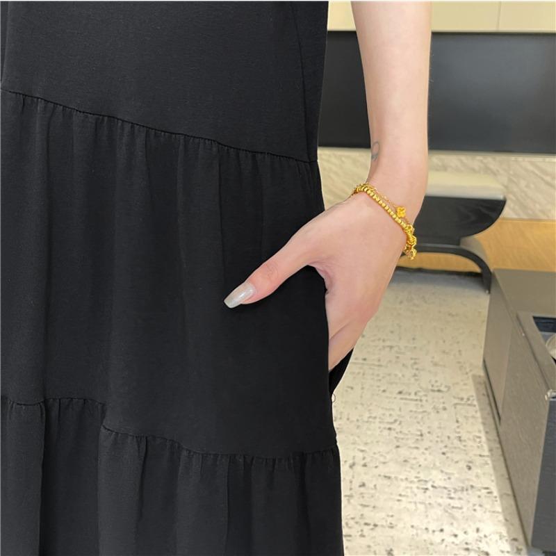 DIMANAF 2025 Sommer Übergröße Kleid Damen Lässig Vintage Druckkleid Basic Locker Lang Kurzarmkleid Baumwolle