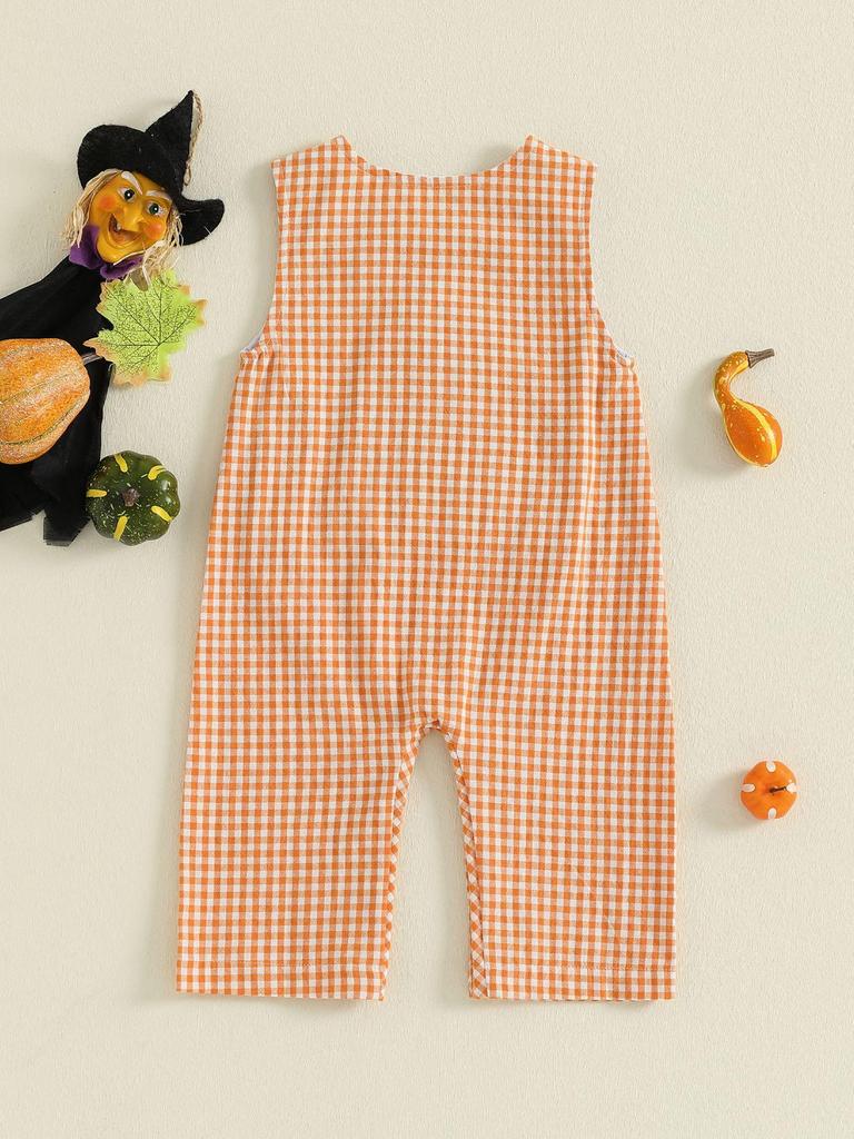 Infant Summer Halloween Ghost/Pumpkin Embroidered Sleeveless Romper