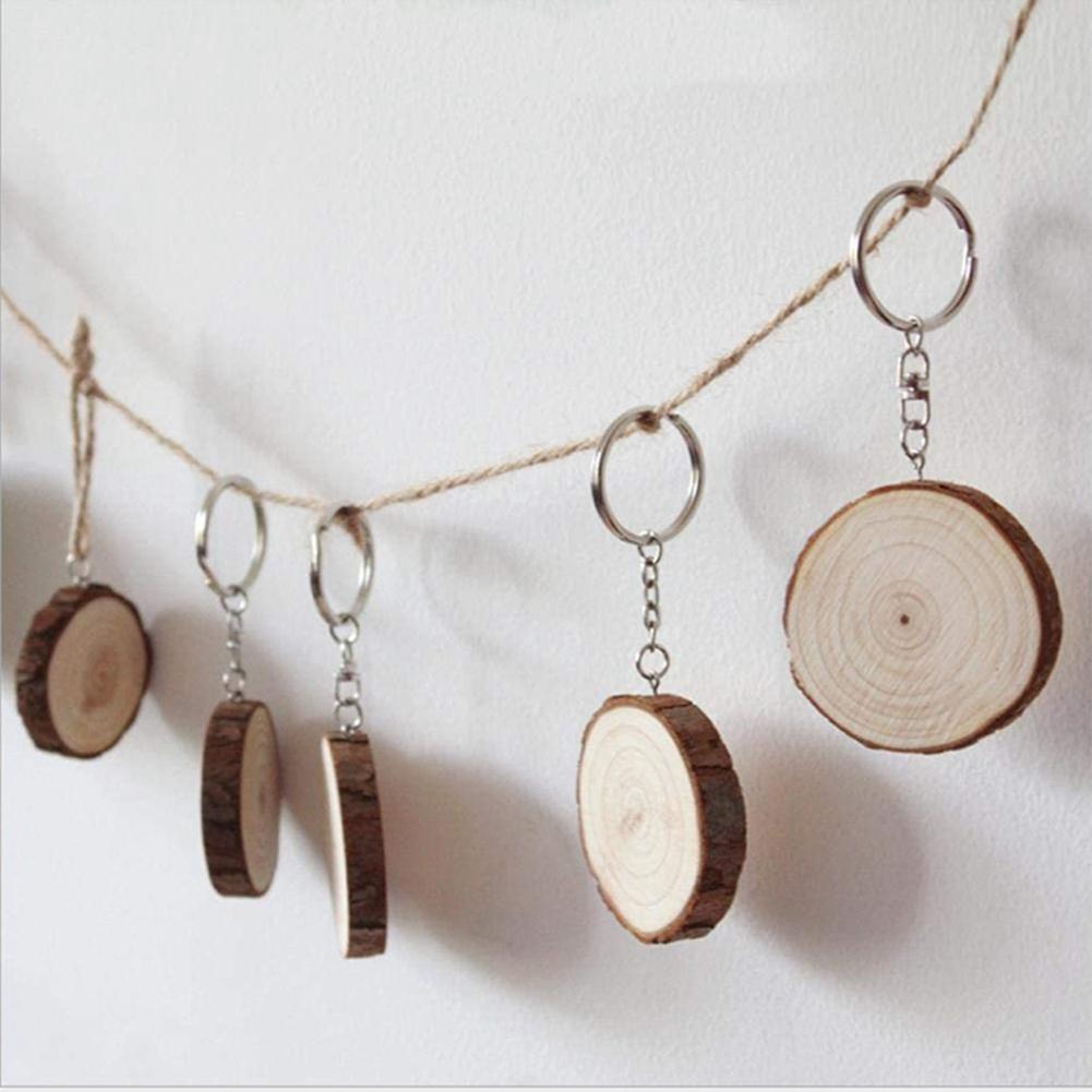 ABWR-40 Pack Unfinished Wood Slices Keychain Blank Hand-Painted Wooden Keychain Creative Christmas Pendant DIY Wood Keychain