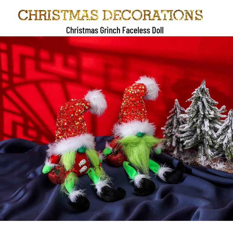 Faceless Grinch Green-Haired Monster Elf Ornament