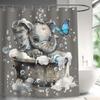 Funny Elephant Shower Curtain,Lovely Bathing Elephant Bathtub Curtain,Animal Pet Bathroom Decor,Fabric Waterproof Bathroom