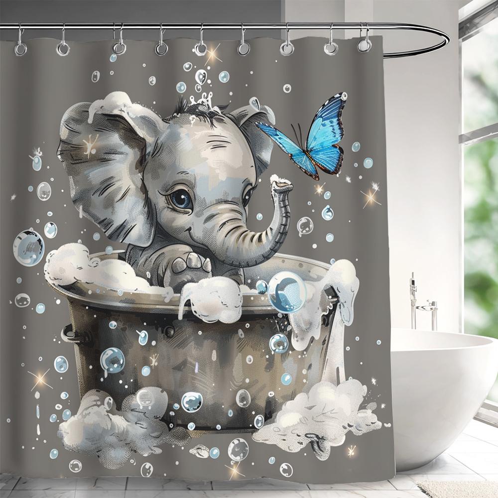 Funny Elephant Shower Curtain,Lovely Bathing Elephant Bathtub Curtain,Animal Pet Bathroom Decor,Fabric Waterproof Bathroom