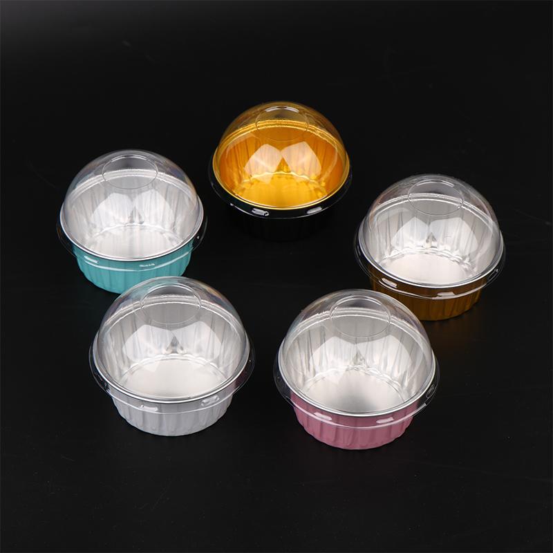 10Pcs 125Ml Ramekins With Dome Lids Aluminum Foil Baking Cups Cupcake Muffin Liners Pudding Dessert Cups For Wedding Birthday