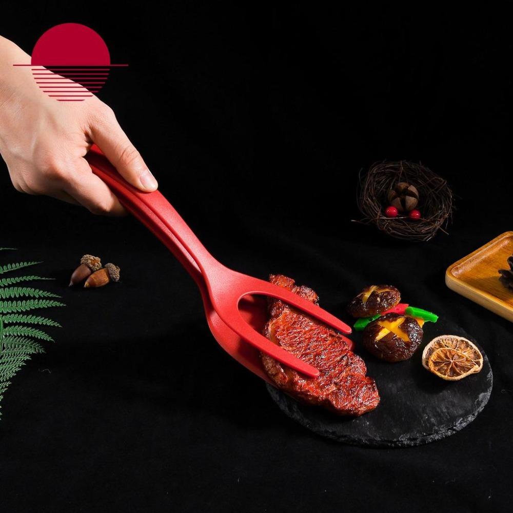 Pinza multifunzionale per spatola in silicone 2 in 1, pinza per vibrazione, resistente al calore, cucina di casa, cottura, bistecca, pancake, uovo, spatola clip