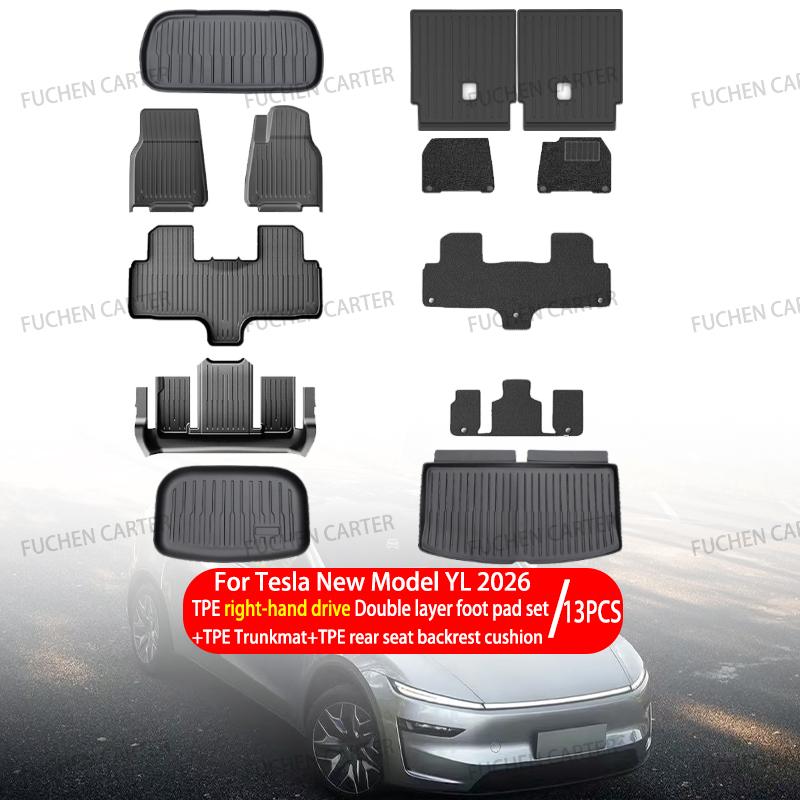 For Tesla New Model YL 2026+ TPE Car Floor Mats Cargo Liner Trunk Mats Backrest Kick Pads Protection Car Interior Accessories