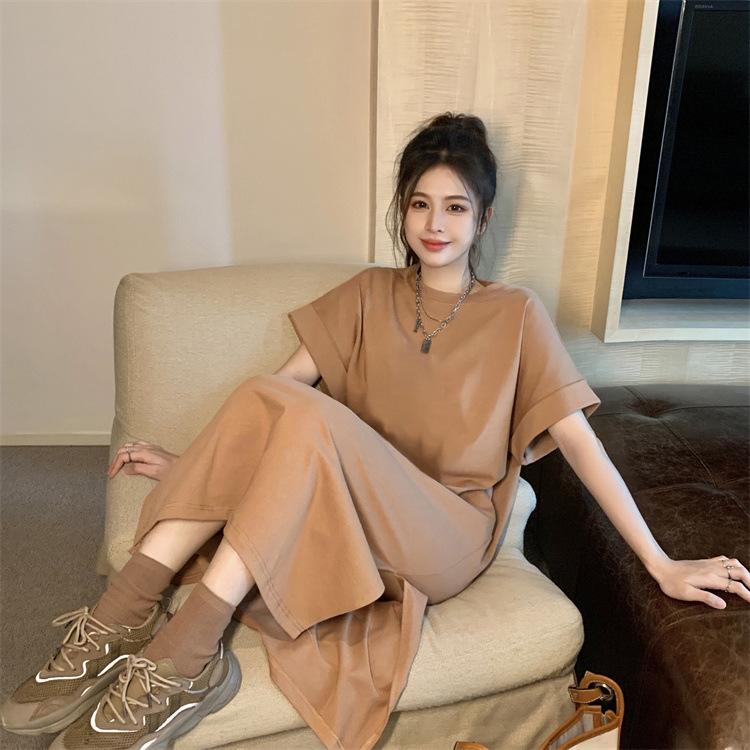 

YYFS Женская мода Лето Весна Короткий рукав Круглый вырез Свободная линия талии Повседневные платья XXXXL коричневый