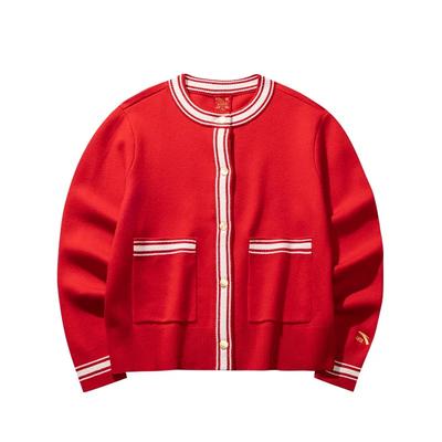 Good Things Happen Series Solid Color Round Neck Cardigan Single Breasted Warm Casual Long Sleeve Knit Sweater Women Sweater Deep-Red 162518734-1