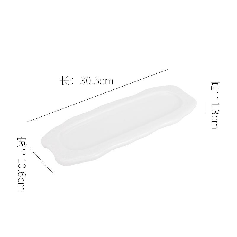 Pure White Ceramic Long Strip Plate Irregular Sushi Plate Dessert Plate Snack Plates Molecular Cooking Specialty Tableware