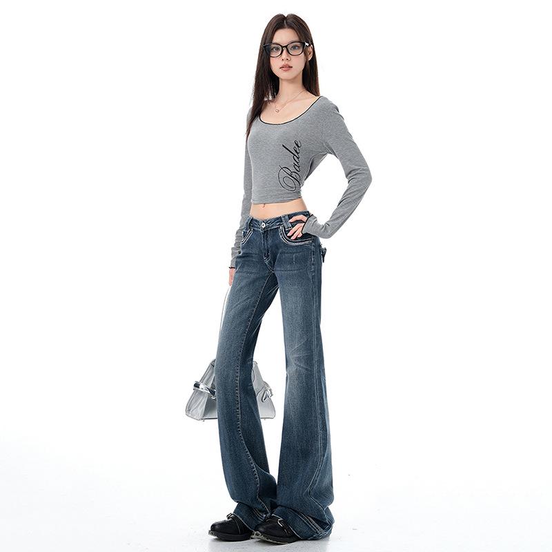 

Spicy Girl Low-Waist Micro-Flare Jeans - Women s Autumn Loose, Slimming, Non-Clingy, Elastic Flare Pants XL
