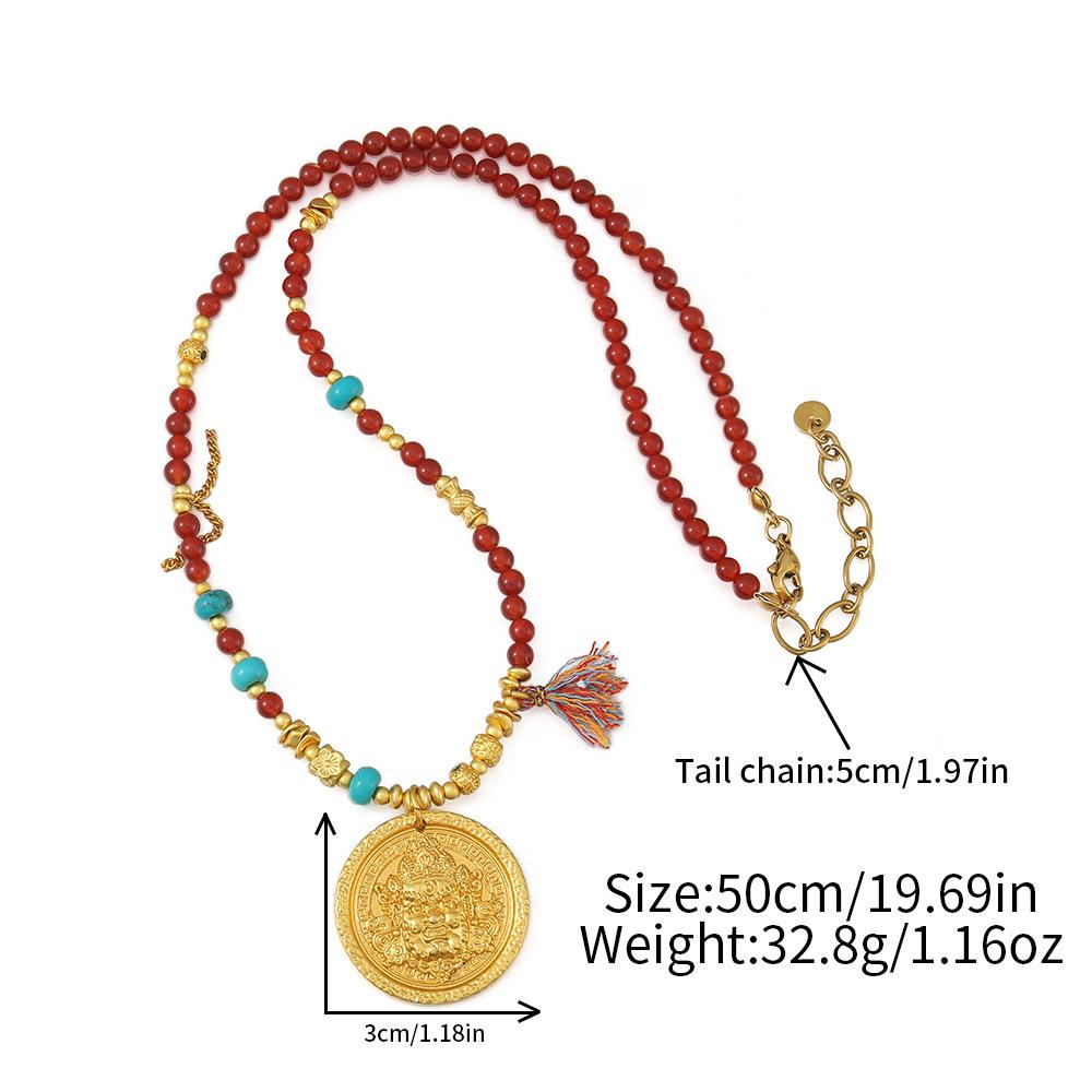GEMCHIC Women s Vintage Red Agate Yellow God of Wealth Pendant Necklace with Tassel