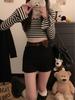 Shorts de Suede Negro Peludo de Talla Grande de Cintura Alta Línea A con Bolso Cinturón - Estilo Coreano para Mujer para Primavera y Otoño