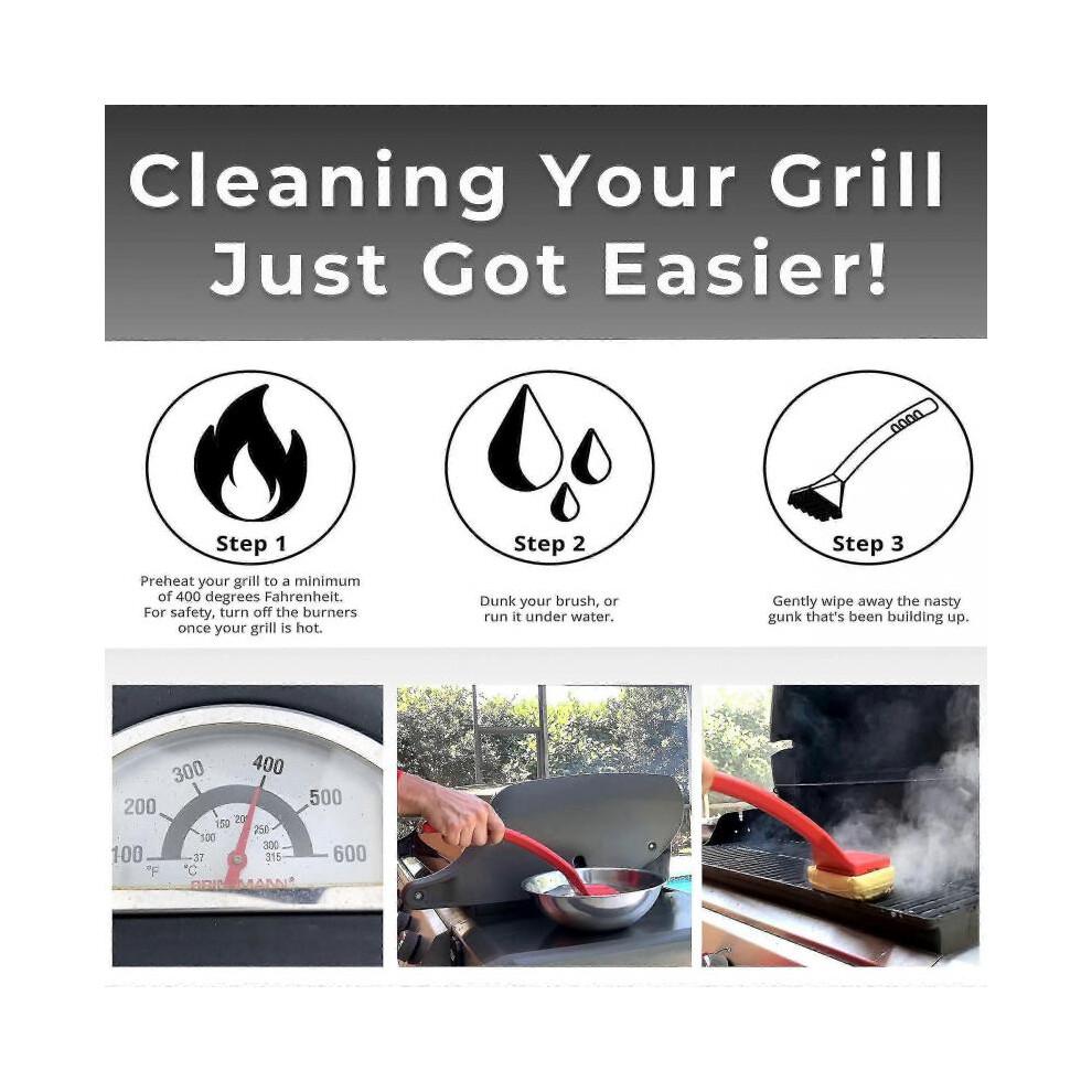 BBQ Grill Cleaning Brush with Replaceable Head, Bristle-Free Scraper for Cast Iron & Stainless Steel Grates