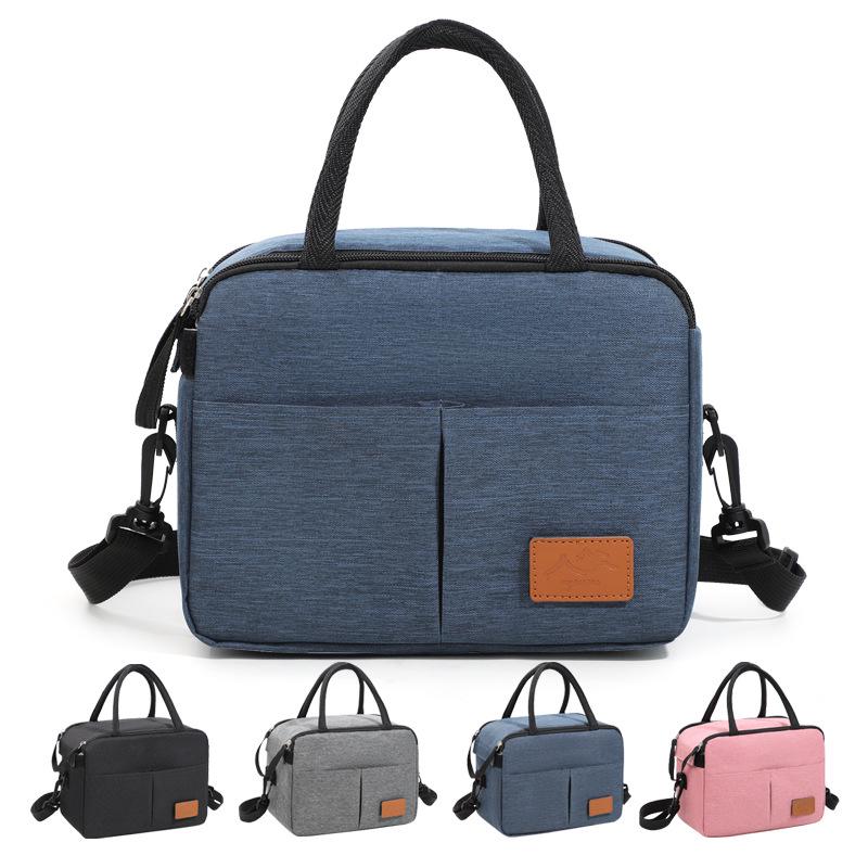 Insulated Solid Color Oxford Cloth Lunch Bag - Portable Bento Bag with Thickened Design and Crossbody Strap for Office Workers