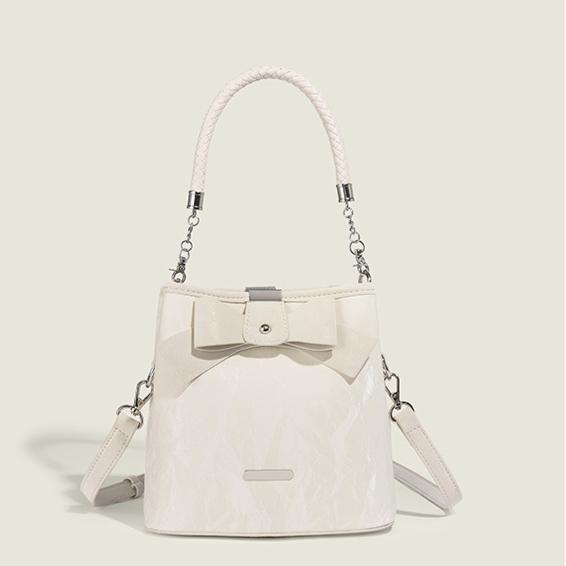 

Сумка-ведро из высококачественной кожи с бантом, новая сумка через плечо для девушек и студентов белый