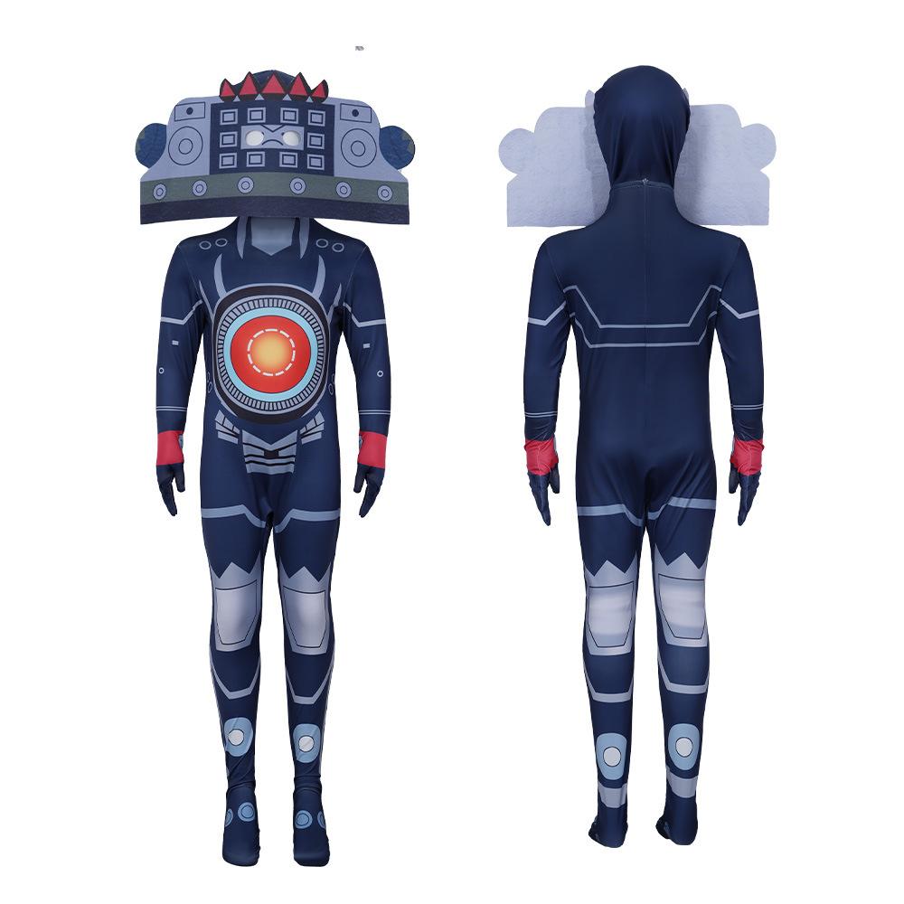 Halloween Skibidi5 Strumpfhose Cosplay Kostüm Einteiler Kinder Cosplay Kostüm Monitor Mann gegen Toilettenmann