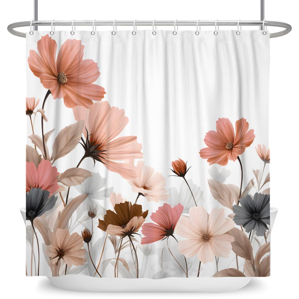 Modern Fresh Bathroom Shower Curtain Green Plants Colourful Flowers Bathroom Waterproof Curtain With Hooks Polyester Curtains