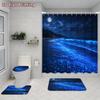 4Pcs Bioluminescent Beach Shower Curtain Set with Non-Slip Bath Mat, Toilet Lid Cover, Contour Rug & 12 Hooks, Bathroom Decor
