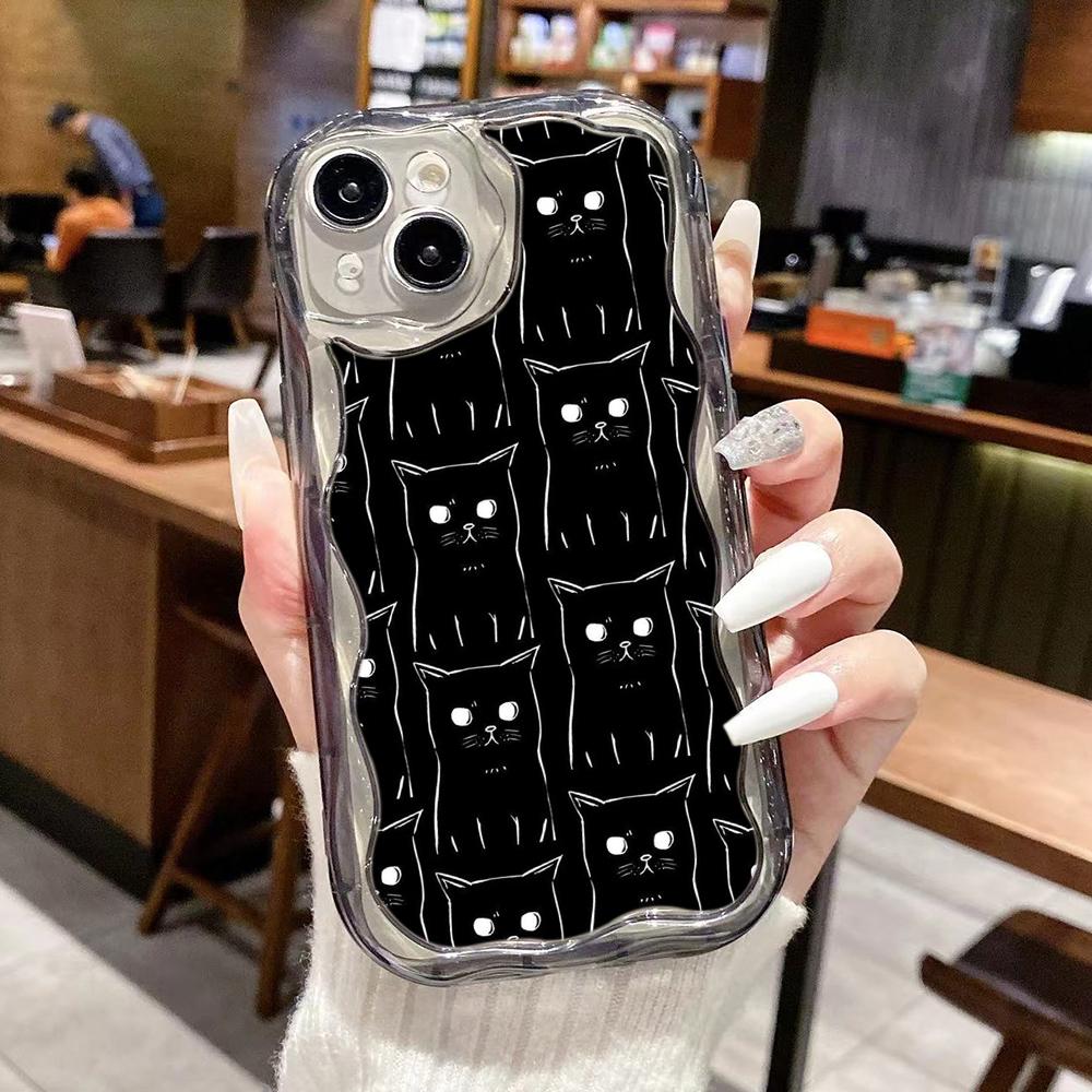 LZ7 Cartoon Cat Cute Clear Soft Wave Phone Cases for iPhone 15 13 Pro Max 12 Mini 14 8 Plus XS Max XR 6 Protection Back Cover