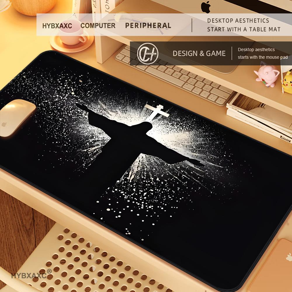 HYBXAXC XXL Umělecký Design Ježíš a Kříž Podložka pod Myš Velká Protiskluzová Gumová Základna Podložka na Stůl Kancelářský Dárek pro Věřící Podložka pod Klávesnici