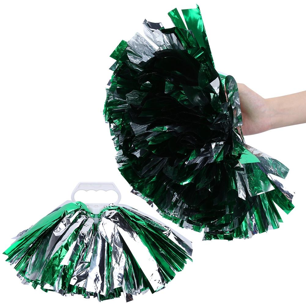 Cheer ering Pom Poms Pompoms for Dance Party School Sports Competition (Silver+Green)