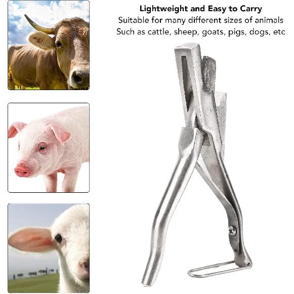 Ear Tag Plier Stainless Steel, Pig Ear Tag Pliers, Ear Tag Plier, Ergoesnomic Veterinary Ear Notcher Tool for Cattle, Sheep, Goats Identification (V