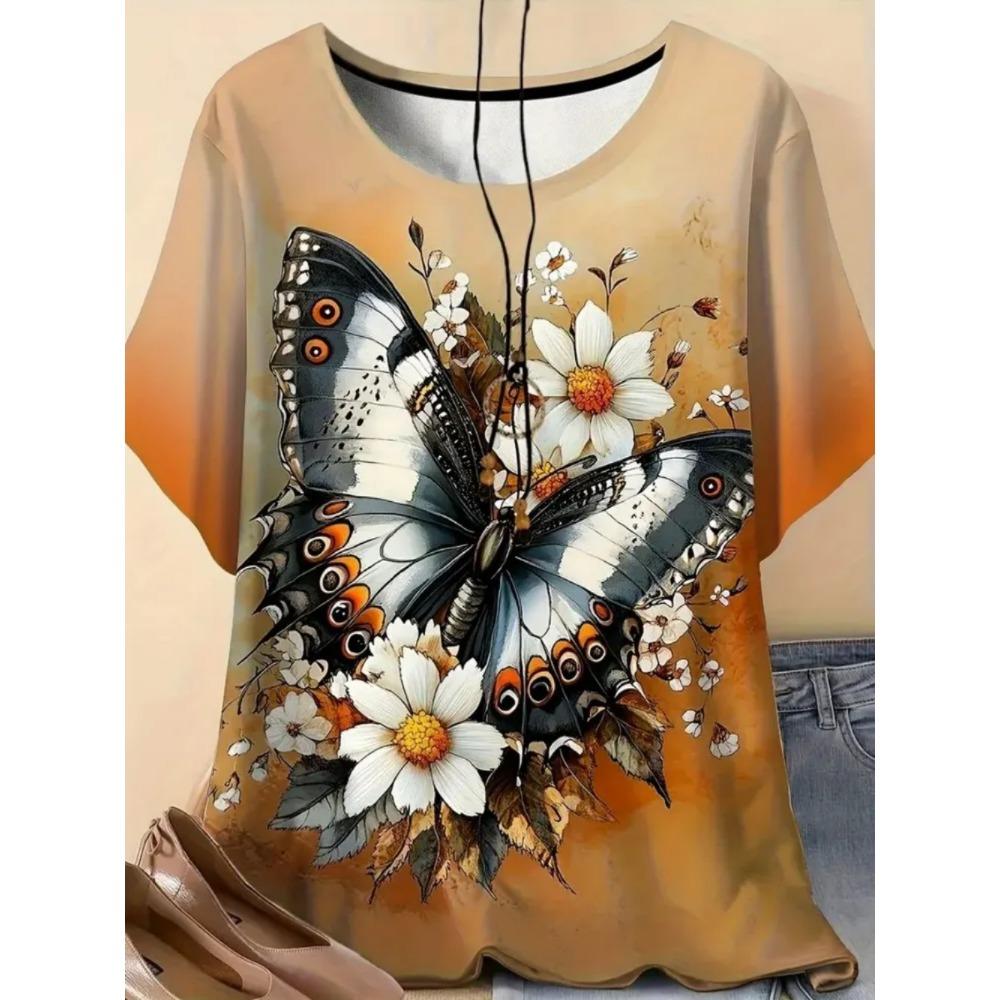Ladies Fashionable Comfortable Printed Animal T-shirt Interesting Animal Owl Bird Patterns Loose Breathable Large Size Short Sleeved T-shirt