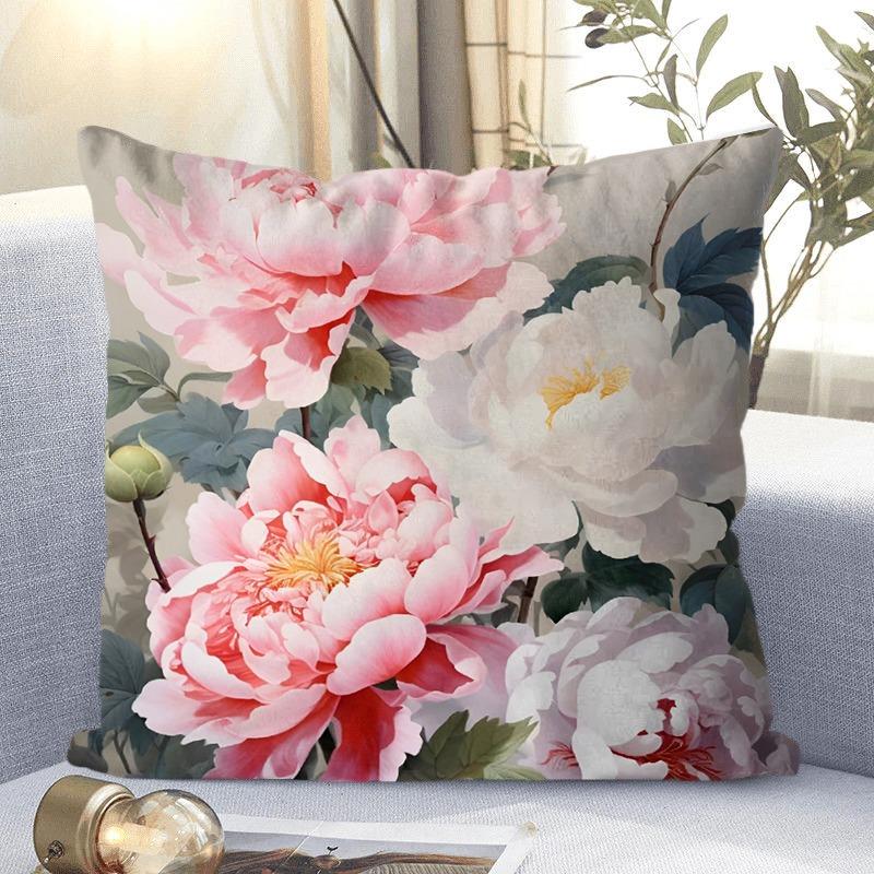 Dekoracyjna poszewka na poduszkę z motywem kwiatów piwonii, kwadratowa poszewka na poduszkę do salonu i sypialni