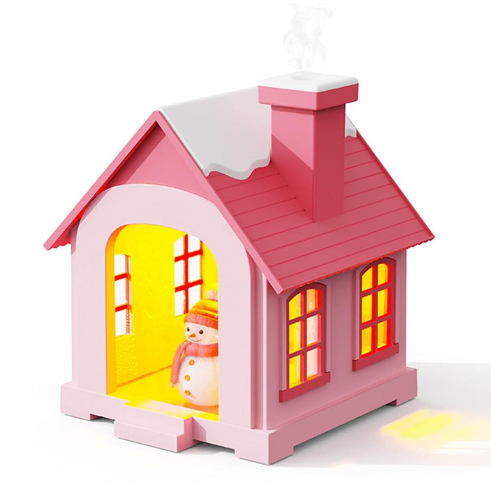

Adorable Snow House Humidifier 500ml Mist Sprayer with Warm Lighting for Desk and Home A