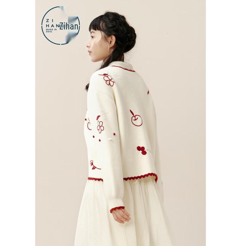 ZIHAN Women's Disc Button Embroidered Knitted Cardigan