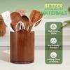 Wooden Utensil Holder 360 Rotating 7.3'' Large Kitchen Counter Utensil Organizer with Walnut Finish Farmhouse Style Countertop
