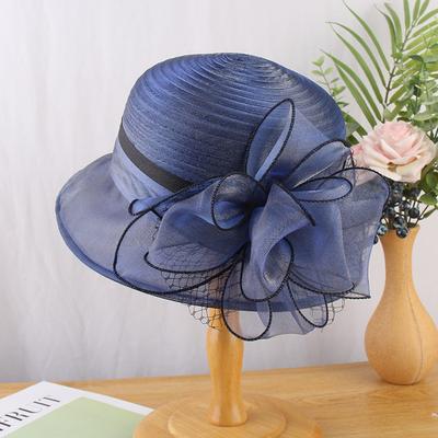 Elegant Temperament Mesh Yarn Flower Top Hat Women'S Fashion Versatile Organza Small Pot Hat Summer Sun Protection Sun Hat