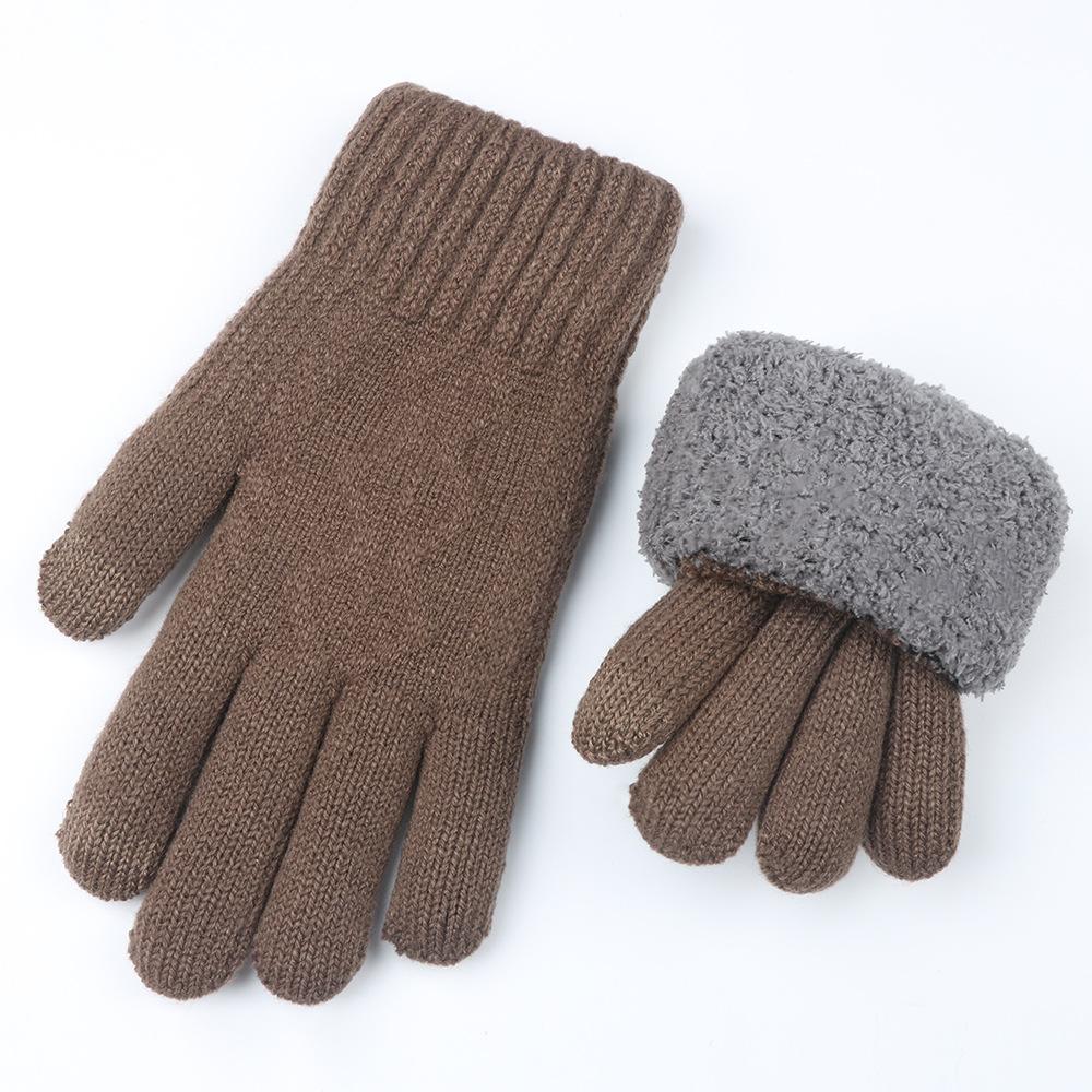 Gestrickte Handschuhe für den Außenbereich im Herbst und Winter mit doppellagigem Garnfutter und verdicktem Samt für Wärme und Touchscreen-Handschuhe