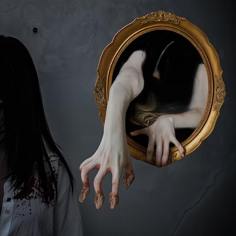 Spooky Mirror Hand Wall Sticker, Removable Self-Adhesive Pvc Wall Sticker, Suitable For Home, Office, Halloween.