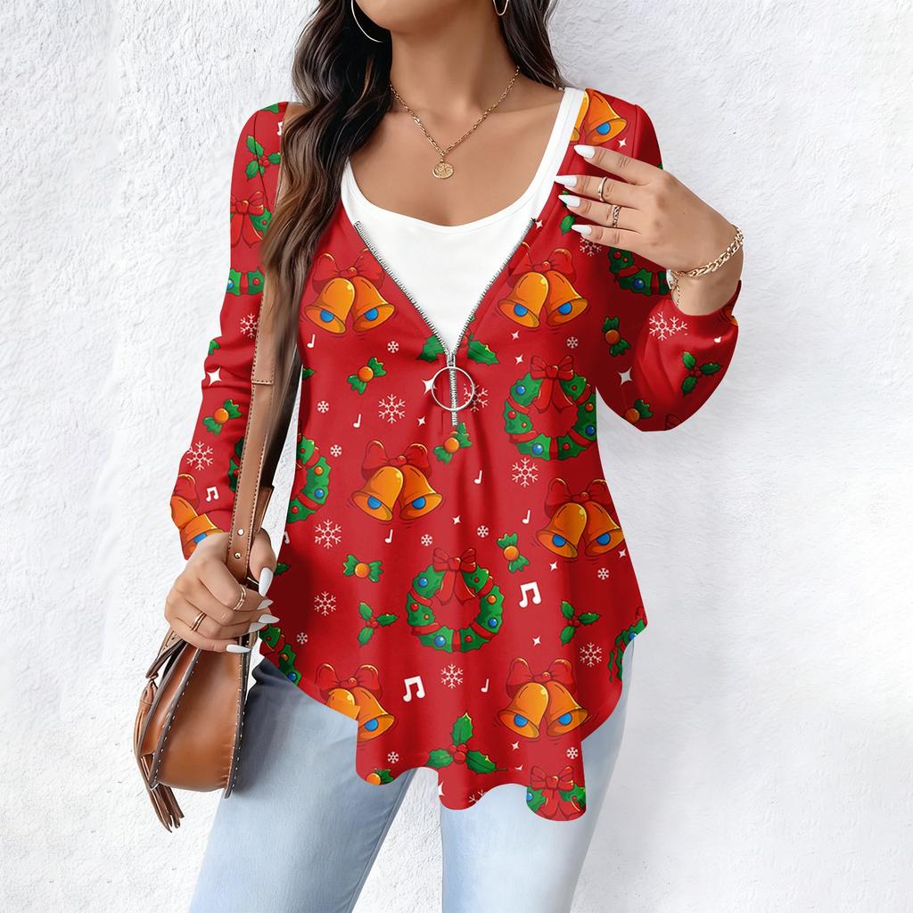 Women's Fashionable Casual Long Sleeved Loose Oversized Printed Top