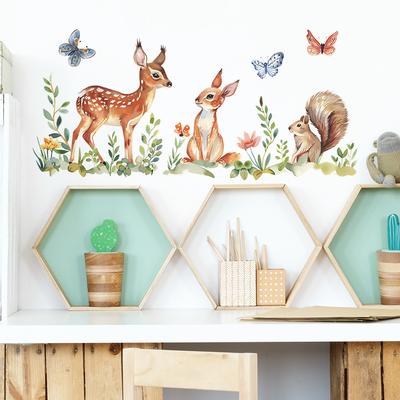 Cartoon Deer Pine Butterfly Children's Bedroom Living Room Home Beautification Wall Sticker
