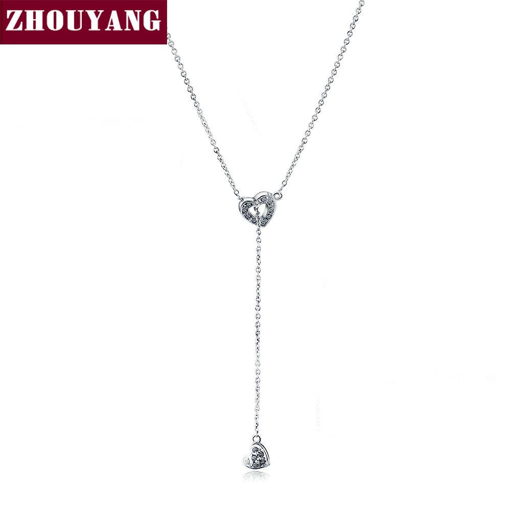 

ZHOUYANG Necklace For Women Heart Linked To Heart Rose Gold Color Fashion Pendant Jewelry Made with Austria Crystal ZYN159