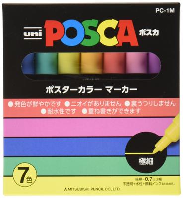 Uni Posca Sign Natural Fine PC1M7C Water-Based Pens, Color, Point, 7-Color Set,