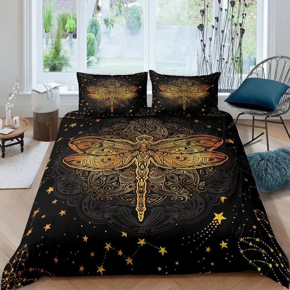 Bohemian Dragonfly King Queen Duvet Cover Mandala Paisley Bedding Set Tie Dye Trippy Gypsy Quilt Cover Polyester Comforter Cover