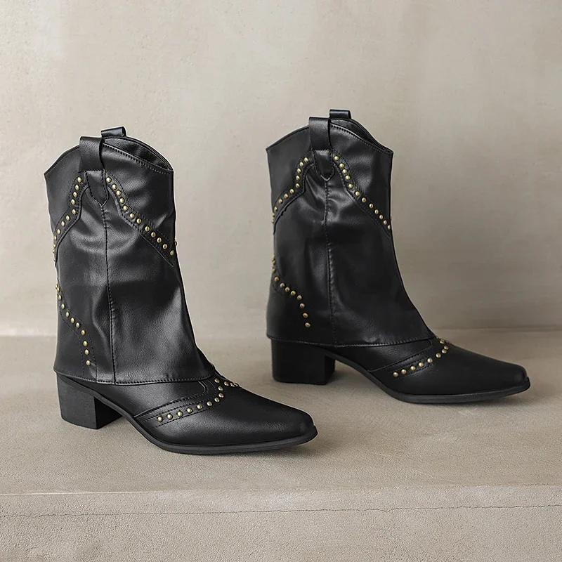 Fashion 2024Autumn/Winterside Zipper Over Knee Boots High Heel Round Head Abrasive Leather Thick Heel Large Size Zipper Thigh-high Boots