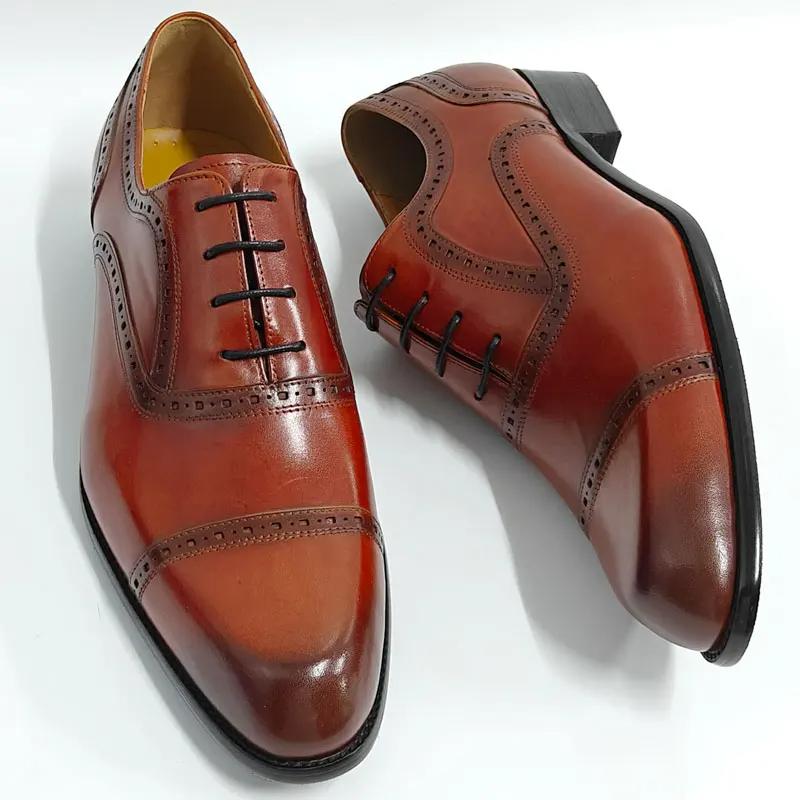 Fashion Classic Office Men Shoes Pure Handcrafted Lace-Up High Grade Cowhide Leather Formal Dress Wedding Party Shoes Ideal For Business