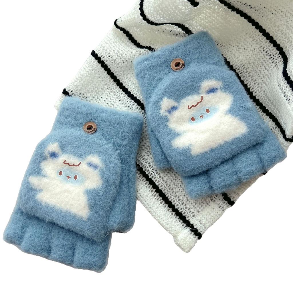 Children's Flip Top Gloves  New Autumn and Winter Cold Proof  Warm and Thickened Five Finger Flip Top Gloves Cartoon Cute