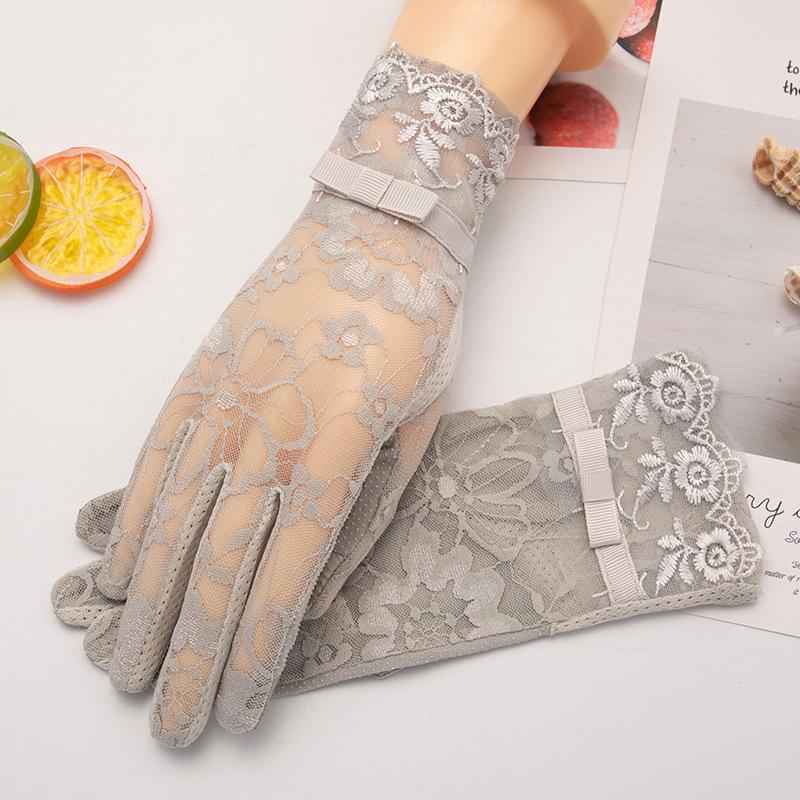 Women's Summer Ice Silk Lace Touchscreen Driving Gloves - Non-slip, Sun Protection, Short Length