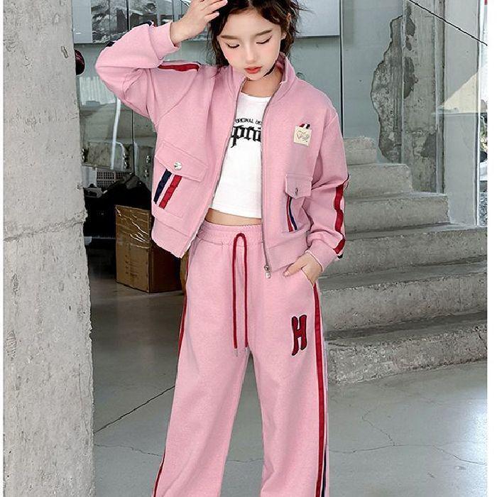 Girls  2026 Autumn Color Block Top & Striped Cardigan Sportswear Set 150 cm